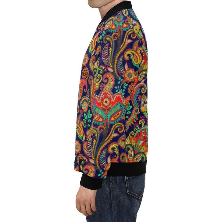 FUNSTUFFPRINTINT Red Flower Paisley Pattern Print Mens 3D Bomber Jacket