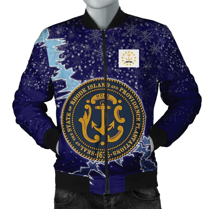 FUNSTUFFPRINTINT Rhode Island Christmas Coat Of Arms Men Bomber Jacket X Style J78 3D Bomber Jacket