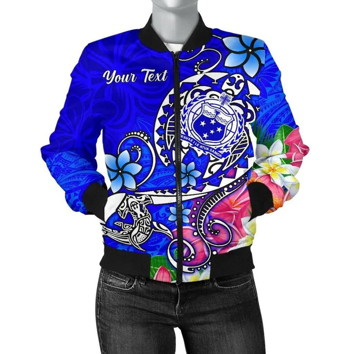 FUNSTUFFPRINTINT  Samoa Custom Personalised Women’s Bomber Jacket – Turtle Plumeria (Blue) – BN18  3D Bomber Jacket