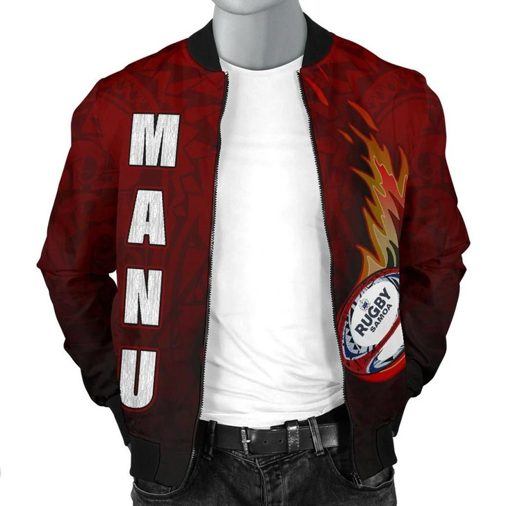FUNSTUFFPRINTINT  Samoa Men’s Bomber Jacket – Manu Rugby Fire – BN09 3D Bomber Jacket