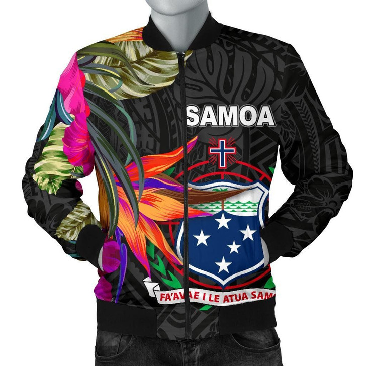 FUNSTUFFPRINTINT  Samoa Men’s Bomber Jacket – Polynesian Hibiscus Pattern – BN39 3D Bomber Jacket