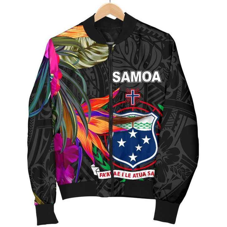 FUNSTUFFPRINTINT  Samoa Men’s Bomber Jacket – Polynesian Hibiscus Pattern – BN39 3D Bomber Jacket