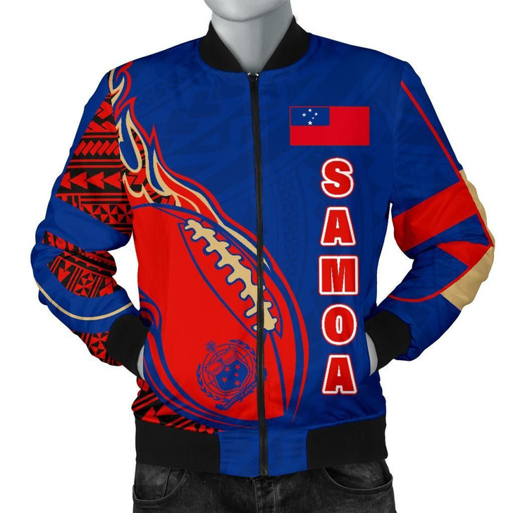 FUNSTUFFPRINTINT  Samoa Men’s Bomber Jacket – Rugby Ball Fire – BN09 3D Bomber Jacket