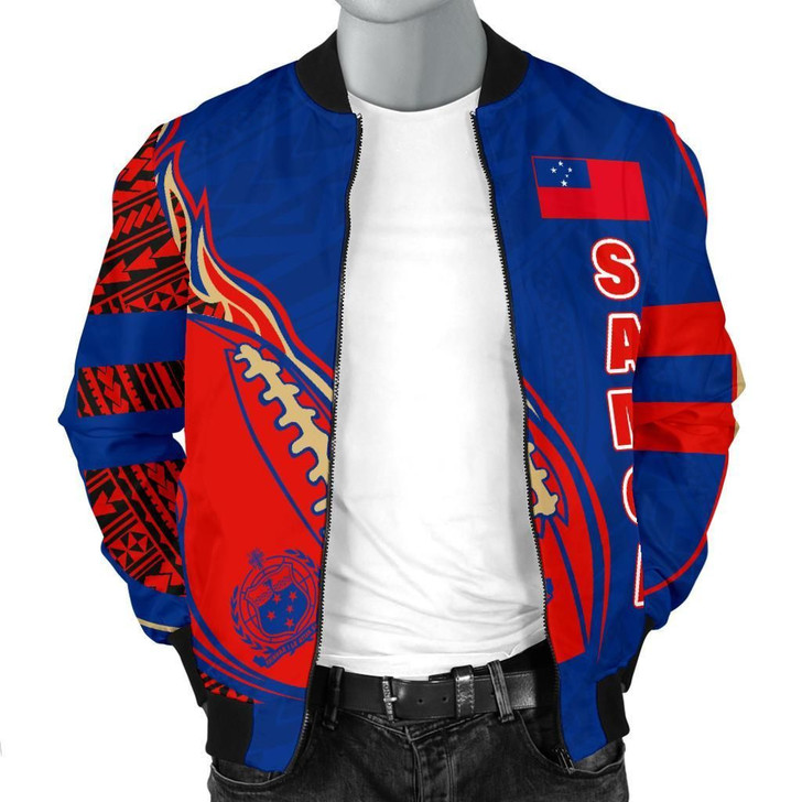 FUNSTUFFPRINTINT  Samoa Men’s Bomber Jacket – Rugby Ball Fire – BN09 3D Bomber Jacket