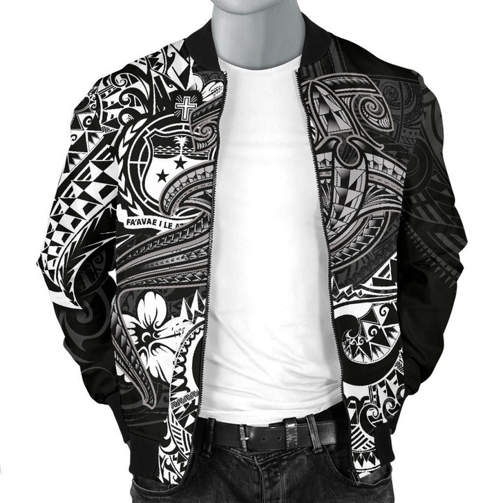 FUNSTUFFPRINTINT  Samoa Men’s Bomber Jacket – White Shark Polynesian Tattoo – BN18 3D Bomber Jacket
