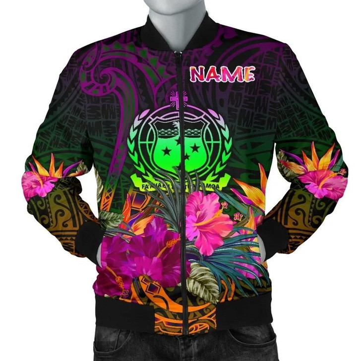 FUNSTUFFPRINTINT  Samoa Personalised Men’s Bomber Jacket – Summer Hibiscus – BN15 3D Bomber Jacket