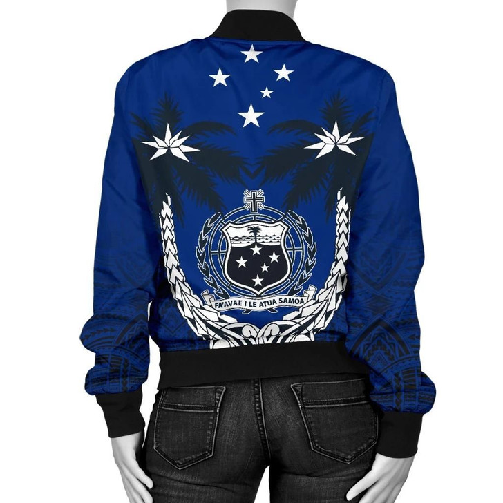 FUNSTUFFPRINTINT  Samoa Polynesian Coconut Women’s Bomber Jacket (Blue) A02 3D Bomber Jacket