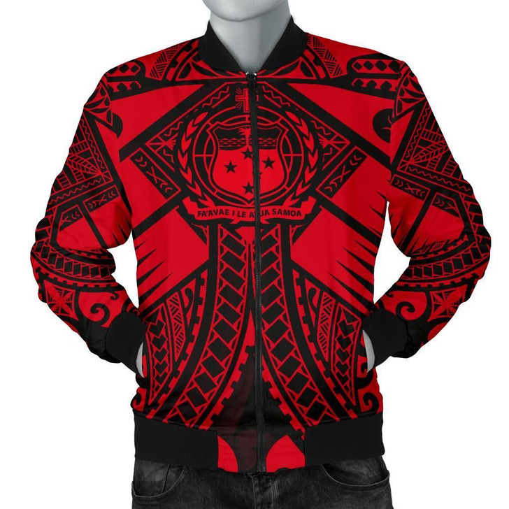 FUNSTUFFPRINTINT  Samoa Polynesian Men’s Bomber Jacket – Samoa Red Seal with Polynesian Tattoo – BN18 3D Bomber Jacket