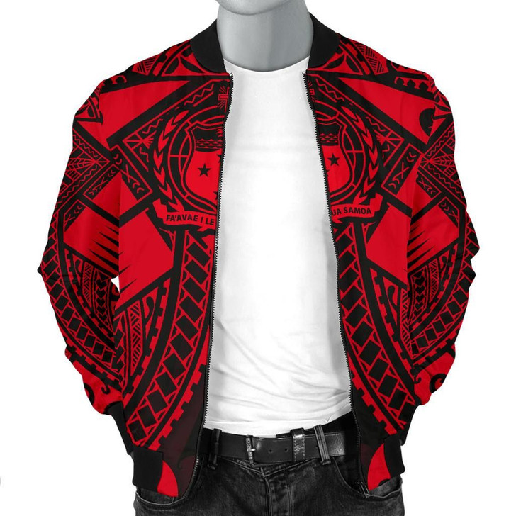 FUNSTUFFPRINTINT  Samoa Polynesian Men’s Bomber Jacket – Samoa Red Seal with Polynesian Tattoo – BN18 3D Bomber Jacket