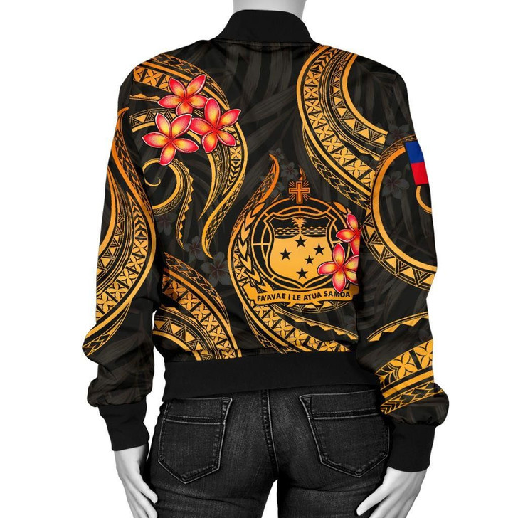 FUNSTUFFPRINTINT  Samoa Polynesian Women Bomber Jacket – Gold Plumeria – BN11 3D Bomber Jacket
