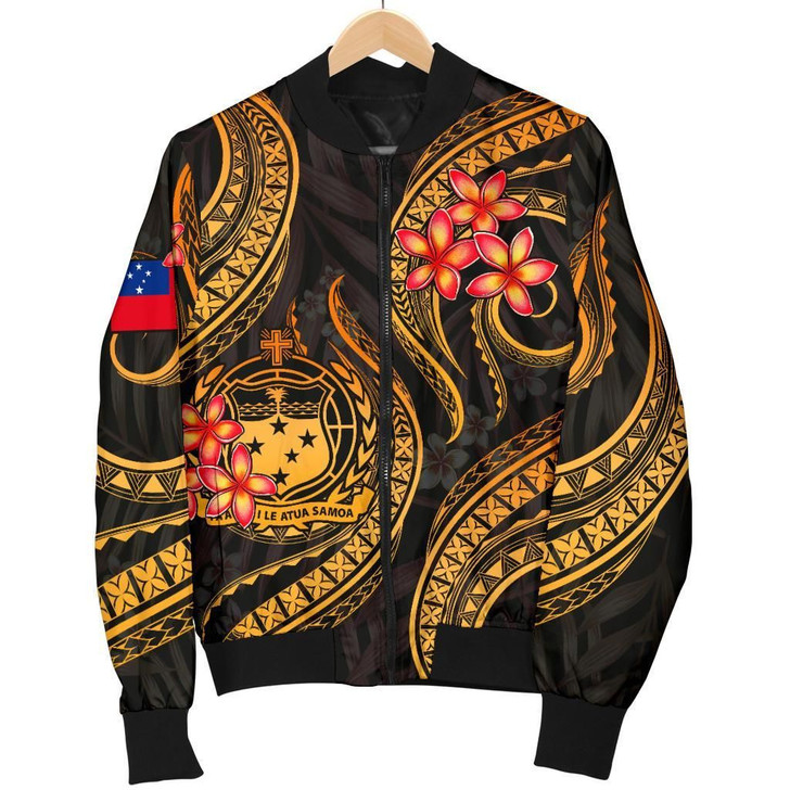 FUNSTUFFPRINTINT  Samoa Polynesian Women Bomber Jacket – Gold Plumeria – BN11 3D Bomber Jacket