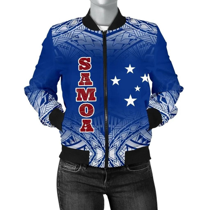 FUNSTUFFPRINTINT  Samoa Women’s Bomber Jacket – Polynesian Fog Blue – BN09  3D Bomber Jacket