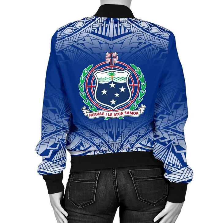 FUNSTUFFPRINTINT  Samoa Women’s Bomber Jacket – Polynesian Fog Blue – BN09  3D Bomber Jacket