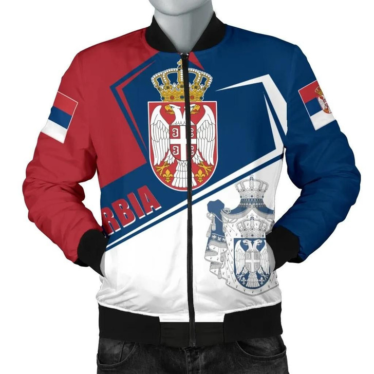 FUNSTUFFPRINTINT  Serbia Men’s Bomber Jacket – Coat Of Arms Flag Style – BN25 3D Bomber Jacket