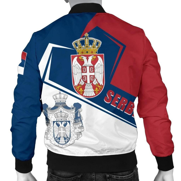 FUNSTUFFPRINTINT  Serbia Men’s Bomber Jacket – Coat Of Arms Flag Style – BN25 3D Bomber Jacket