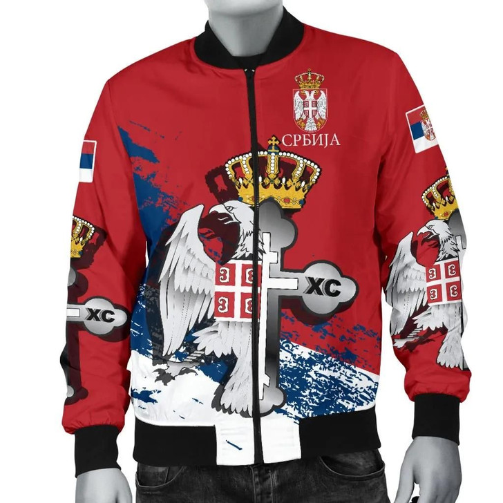FUNSTUFFPRINTINT  Serbia Men’s Bomber Jacket – Serbian Eagle / Orthodox Cross A7 3D Bomber Jacket
