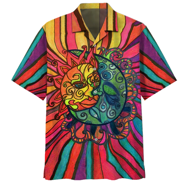 Spiritual Hippie Floral Pattern Peace Sign Tie Dye Trippy Hawaiian Shirt