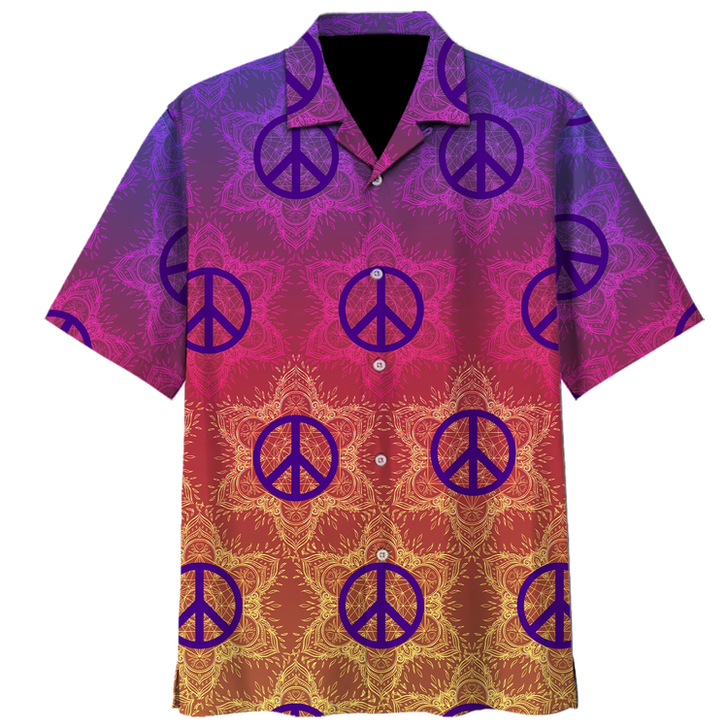 Spiritual Hippie Floral Pattern Peace Sign Tie Dye Trippy Hawaiian Shirt