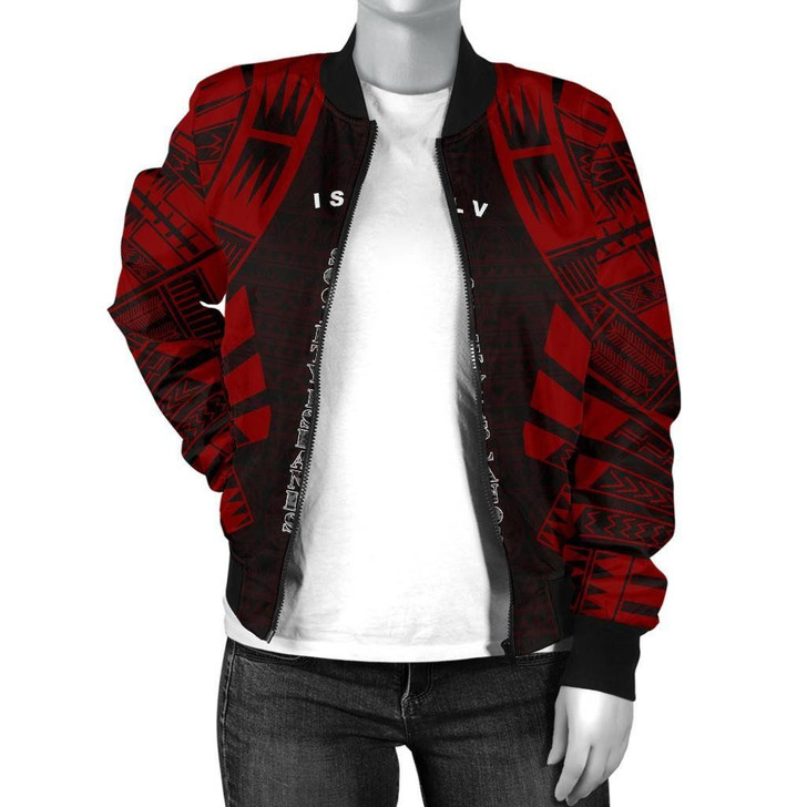 FUNSTUFFPRINTINT Society Islands Women Bomber Jacket – Polynesian Tattoo Red 3D Bomber Jacket