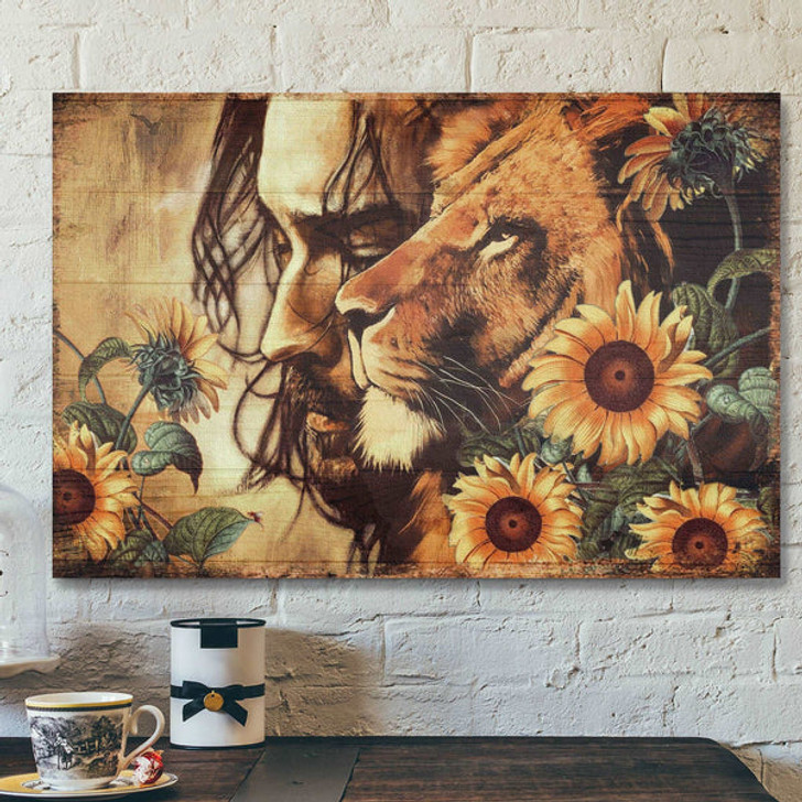Amazing Jesus - Lion And Sunflower - Bible Verse Canvas - Scripture Canvas Wall Art
