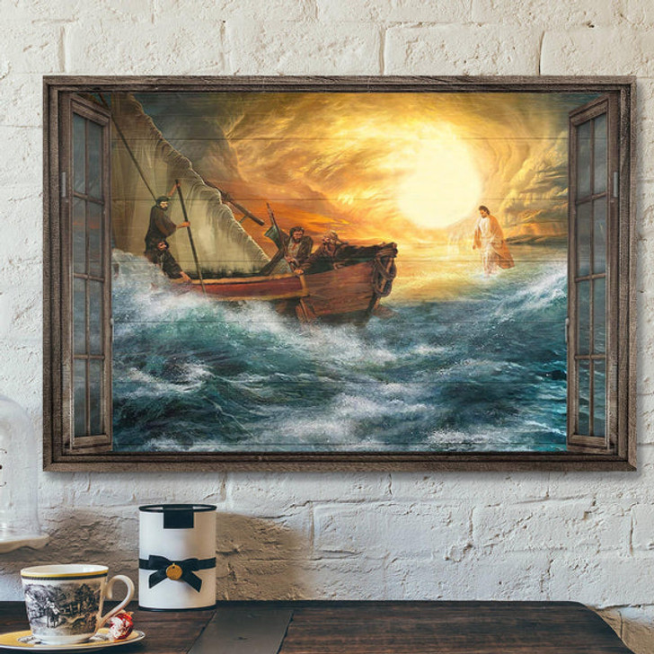 Jesus Guides Us Through Storm Canvas Wall Art - Bible Verse Canvas - Scripture Canvas Wall Art