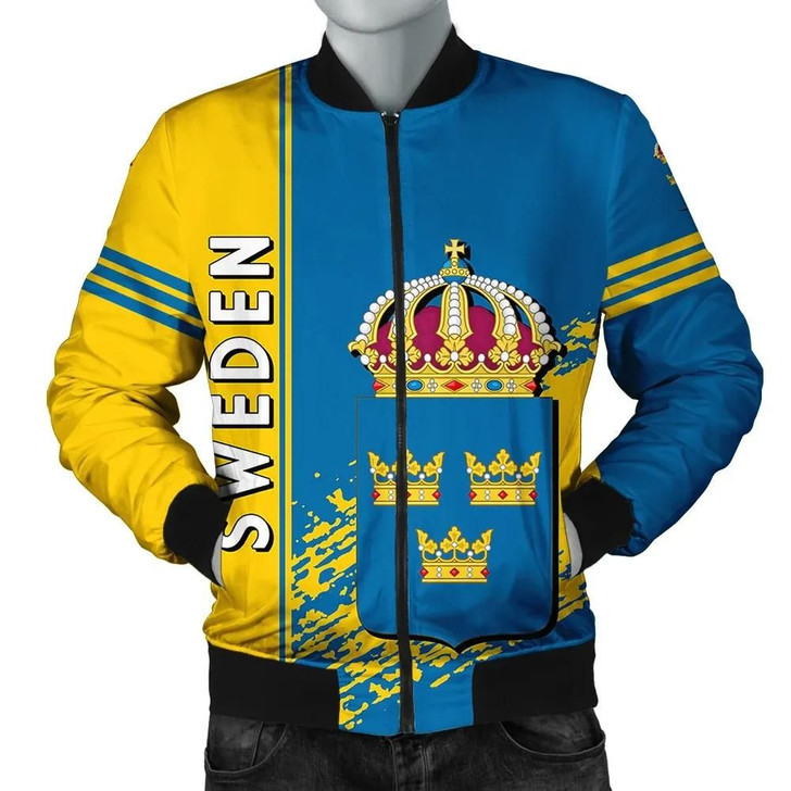 FUNSTUFFPRINTINT Sweden Coat Of Arms Men Bomber Jacket Quarter Style J71 3D Bomber Jacket