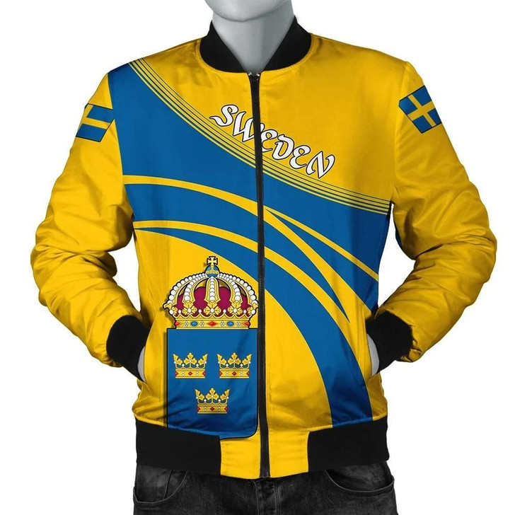 FUNSTUFFPRINTINT Sweden Coat Of Arms Men Bomber Jacketticket J5W 3D Bomber Jacket