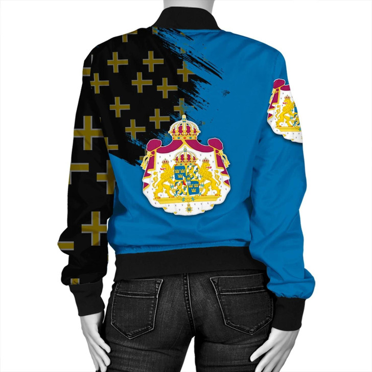 FUNSTUFFPRINTINT Sweden Coat Of Arms Women’s Bomber Jacket – Flag Style JH 3D Bomber Jacket