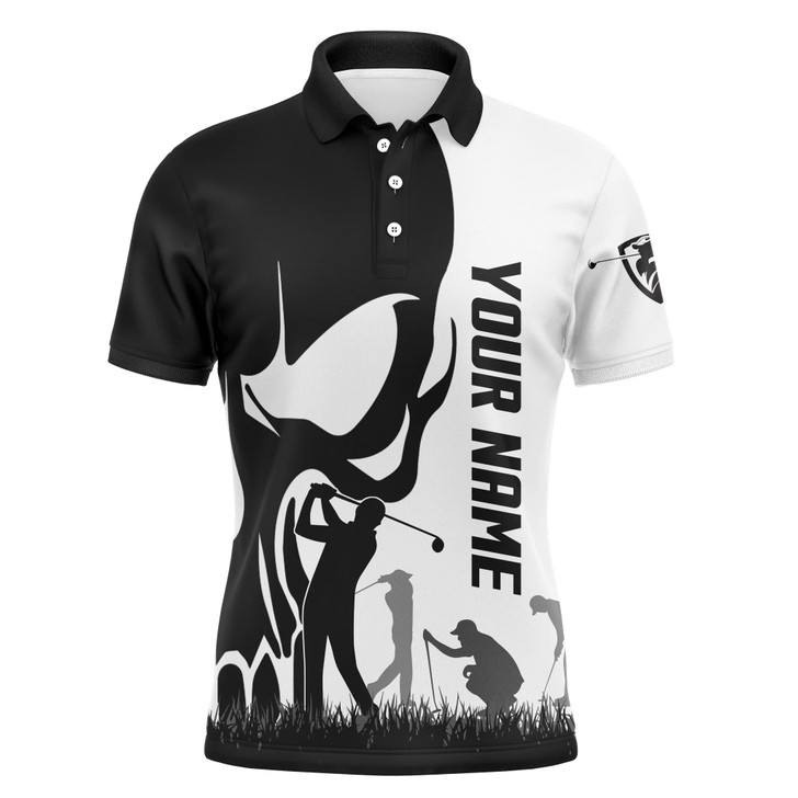 Custom Golf Men Polo Shirt, Custom Name Skull Golf Ball Skin Apparel - Personalized Sports Gift For Men, Husband, Boyfriend, Golf Lovers