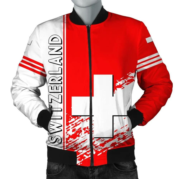 FUNSTUFFPRINTINT Switzerland Coat Of Arms Men Bomber Jacket Quarter Style J71 3D Bomber Jacket