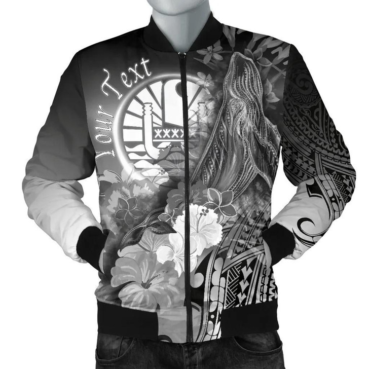 FUNSTUFFPRINTINT Tahiti Custom Personalised Men’s Bomber Jacket – Humpback Whale with Tropical Flowers (White)- BN18  3D Bomber Jacket