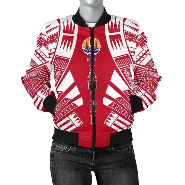 FUNSTUFFPRINTINT Tahiti Women Bomber Jacket – Polynesian Tattoo Flag – BN0110 3D Bomber Jacket