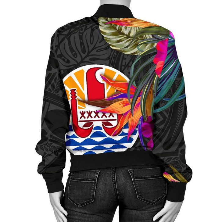 FUNSTUFFPRINTINT Tahiti Women’s Bomber Jacket – Polynesian Hibiscus Pattern – BN39 3D Bomber Jacket
