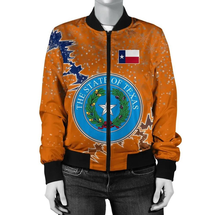 FUNSTUFFPRINTINT Texas Christmas Coat Of Arms Women Bomber Jacket X Style J78 3D Bomber Jacket