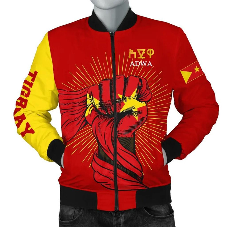 FUNSTUFFPRINTINT Tigray Bomber Jacket, Tigray Clenched Hand Raised Flag Men A10 3D Bomber Jacket