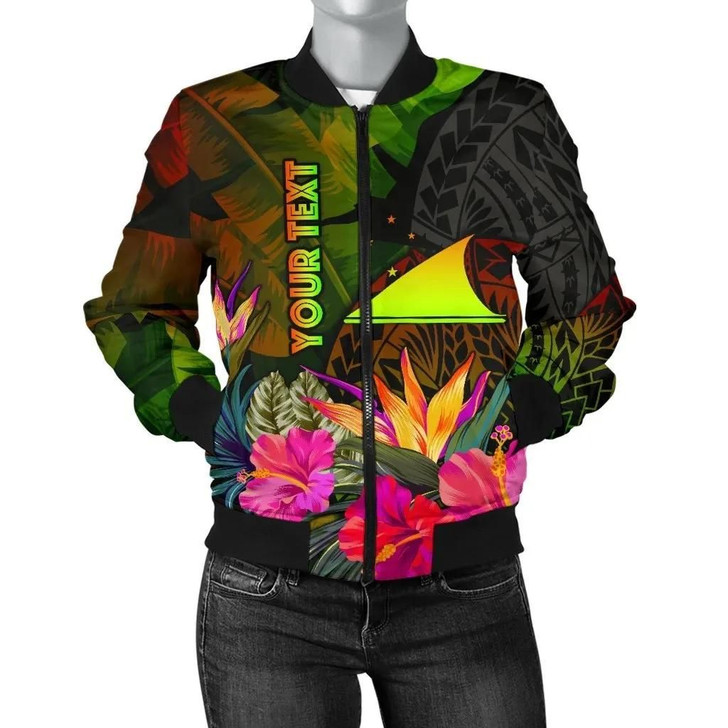 FUNSTUFFPRINTINT Tokelau Polynesian Personalised Women’s Bomber Jacket – Hibiscus and Banana Leaves – BN15 3D Bomber Jacket