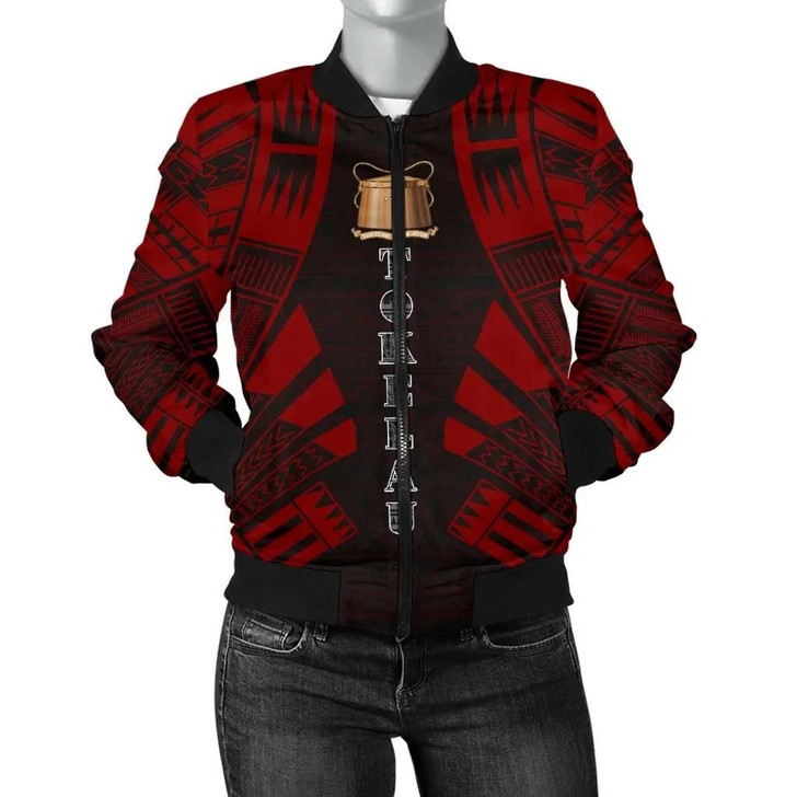 FUNSTUFFPRINTINT Tokelau Women Bomber Jacket – Polynesian Tattoo Red – BN0110 3D Bomber Jacket