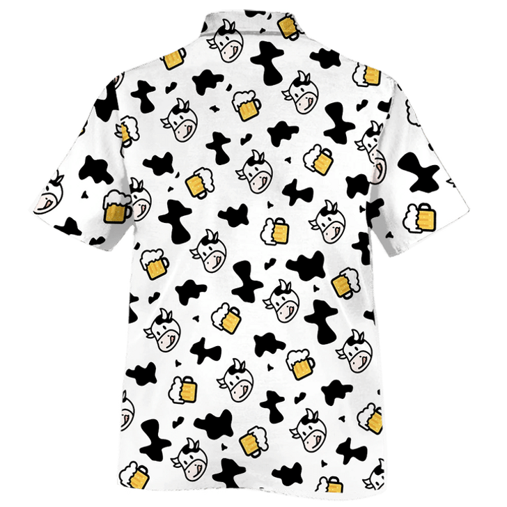 Cow And Beer Cow Skin Pattern Black And White Theme Hawaiian Shirt