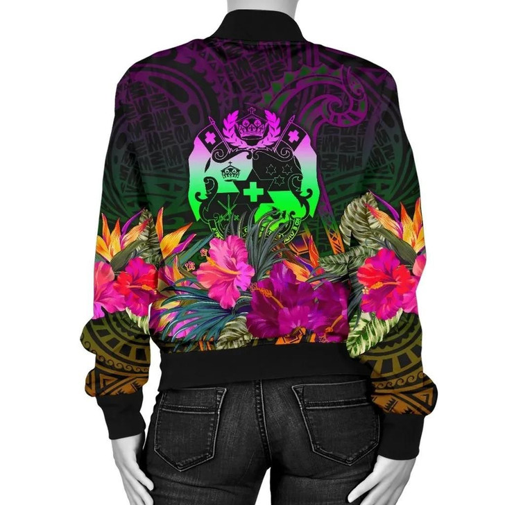 FUNSTUFFPRINTINT Tonga Polynesian Women’s Bomber Jacket – Summer Hibiscus – BN15  3D Bomber Jacket