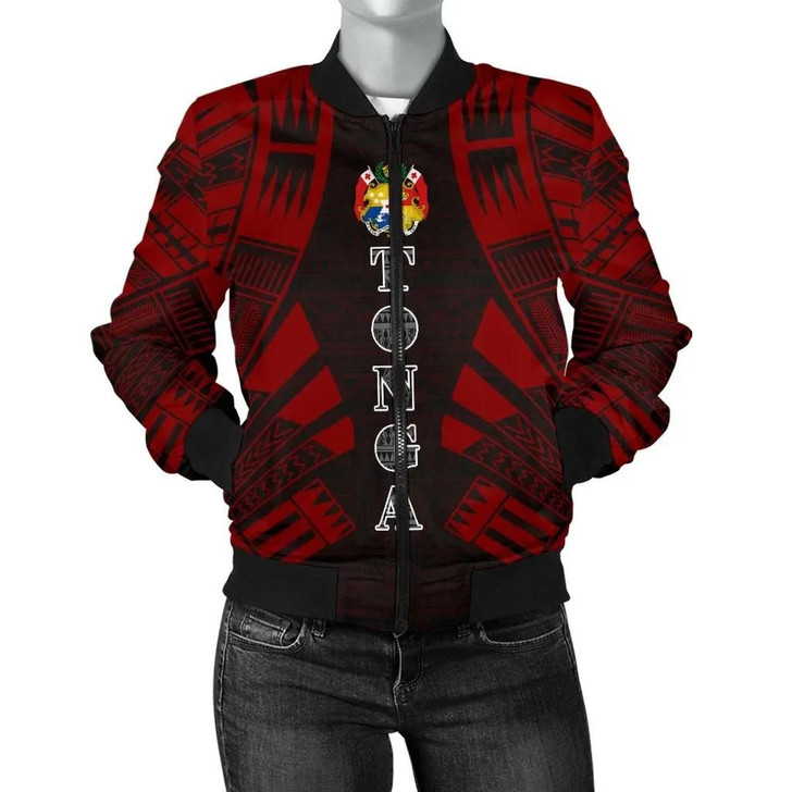 FUNSTUFFPRINTINT Tonga Women Bomber Jacket – Polynesian Tattoo Red – BN0110  3D Bomber Jacket
