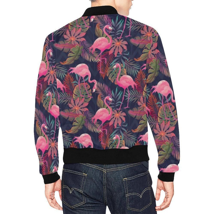 FUNSTUFFPRINTINT Tropical Flamingo Palm Leaves Hawaiian Floral Pattern Print Mens 3D Bomber Jacket