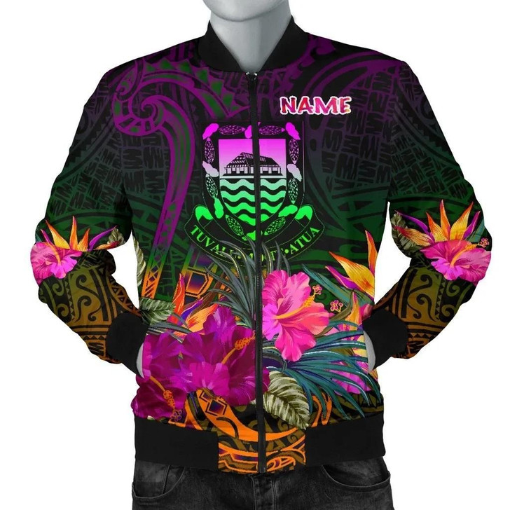 FUNSTUFFPRINTINT Tuvalu Personalised Men’s Bomber Jacket – Summer Hibiscus – BN15  3D Bomber Jacket