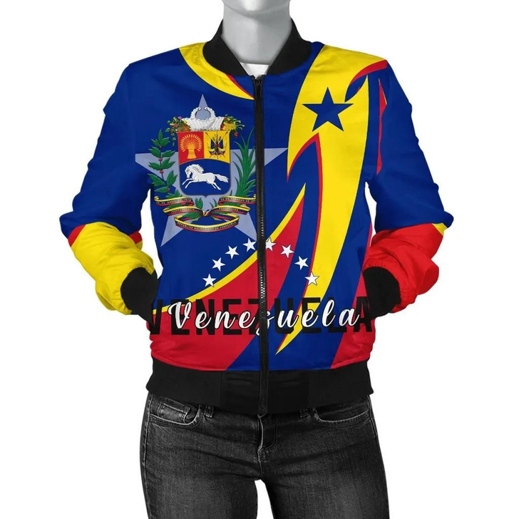 FUNSTUFFPRINTINT Women’s Bomber Jacket – Venezuela Flag Coat of Arms A30 3D Bomber Jacket