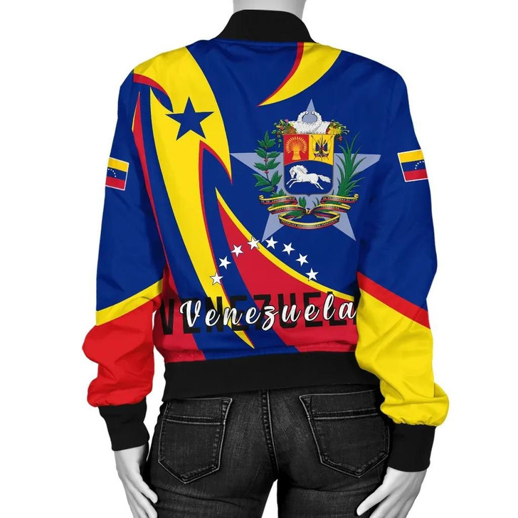 FUNSTUFFPRINTINT Women’s Bomber Jacket – Venezuela Flag Coat of Arms A30 3D Bomber Jacket