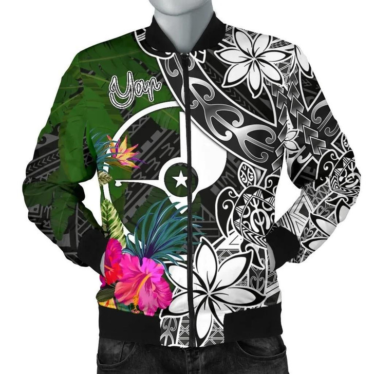 FUNSTUFFPRINTINT Yap Men Bomber Jacket – Turtle Plumeria Banana Leaf – BN11 3D Bomber Jacket