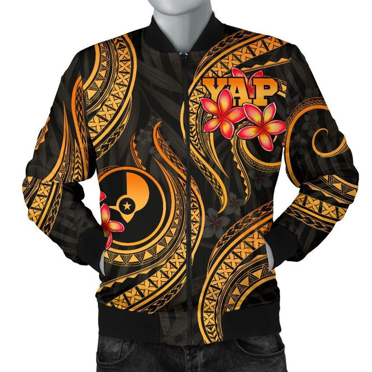 FUNSTUFFPRINTINT Yap Micronesian Men Bomber Jacket – Gold Plumeria – BN11 3D Bomber Jacket