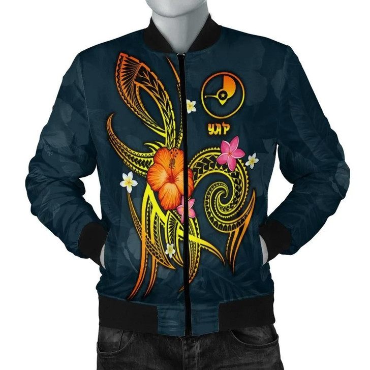 FUNSTUFFPRINTINT YAP Polynesian Men’s Bomber Jacket – Legend of YAP (Blue) – BN15 3D Bomber Jacket