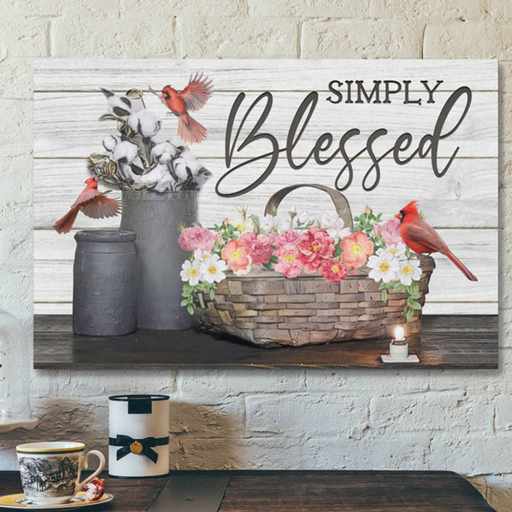 Bible Verse Canvas - Simply Blessed Hummingbird Flowers Wall Art Canvas - Scripture Canvas Wall Art