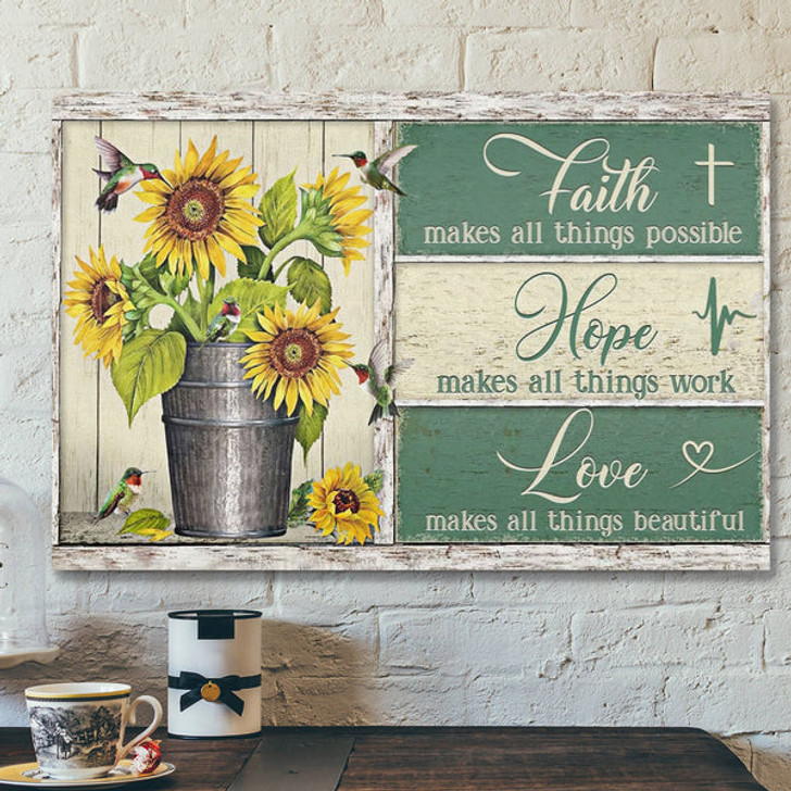 Bible Verse Canvas - Faith Hope Love Sunflower Canvas Wall Art - Scripture Canvas Wall Art