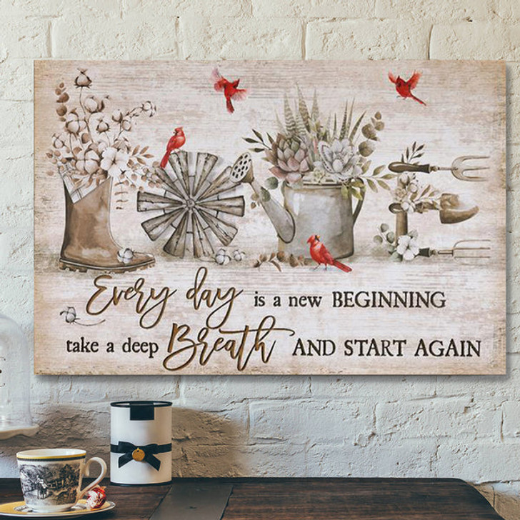 Christian Canvas Wall Art - Cardinal - Vintage Garden - Everyday Is A New Beginning